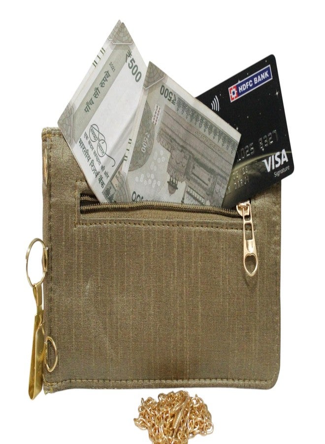 MILAN'S CREATION Exclusive Mobile Pouch Zardozi Hand Embroidery With Waist Clip Hook & Sling Chain (removable) | Ladies Women’s Handbag Wallet Sling Purse | Party Wedding Festival Giveaways Gift | (Antique Gold) - Image 5